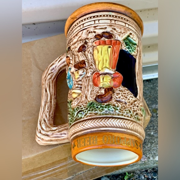 Mid Century Vtg Sapporo Japanese Beer Stein Embossed Glazed Ceramic Artwork Mug - Picture 4 of 16